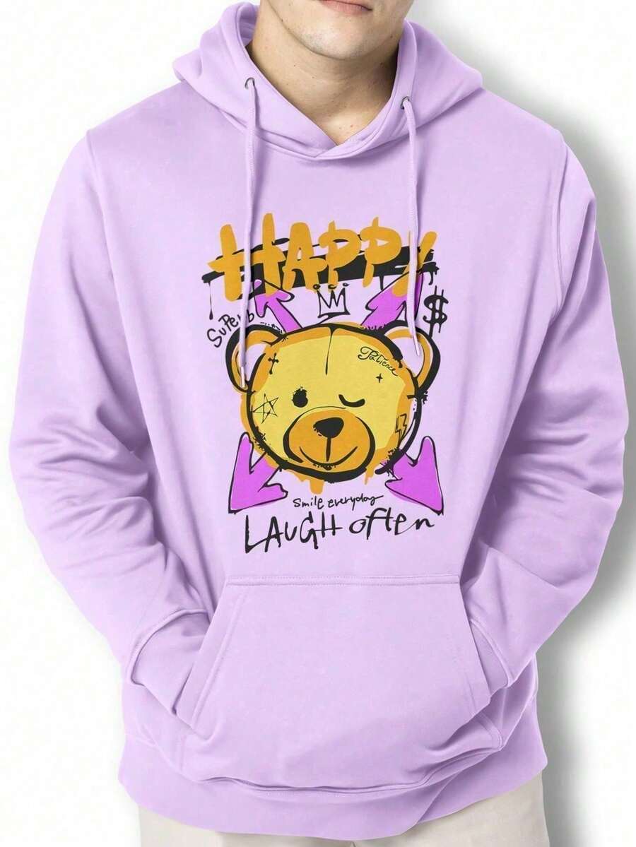 Happy Laugh Bear Sweatshirt Kangaroo Blouse IZPJ1 - Màu đỏ tím - Xem 1