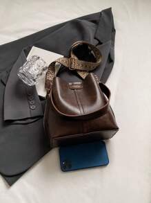 Mini Summer Fashion Texture Solid Color PU Bucket Bag Retro Versatile Women's Shoulder Bag - Coffee Brown - View 9