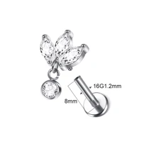 1 件植入级钛锆石吊坠耳钉内螺纹耳屏耳垂穿孔身体首饰 - 銀色 - 查看 2