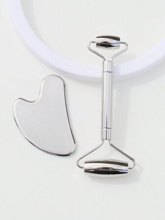1/2pcs Double-Ended Face Massage Roller & Heart-Shaped Gua Sha Set - Anti-Wrinkle, Skin Tightening Massage Tool For Facial Care And Cellulite Reduction