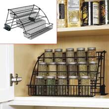 WANLECY 3 Tier Pull Down Cabinet Spice Rack Organizer Metal Storage Shelf For Kitchen - Black - View 7