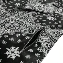 Men Zip Up Paisley Print Zipper Pocket PU Leather Biker Jacket Streetwear Fashion Fall Winter Date Night Outfit Keep Warm - 黑色 - 查看 4