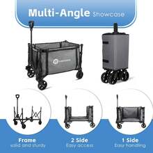 Heavy Duty Collapsible Wagon Carts, Compact Foldable Utility Wagon With Versatile Canvas For Grocery, Camping, Shopping, Garden, Sports, Load Up To 155LBS/120L, Black - Xám - Xem 2