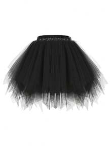 1件女士彩色糖果色短款多层水钻网纱薄纱裙，适合舞台表演、派对、拍照、洛丽塔风格情人节配饰