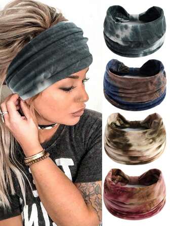 4pcs Women Tie Dye Fashion Wide Hair Band For Daily Life Street,Gym Headband Turban Headband Sweatband Fall Winter Hair Accessories For Women For Vacation Outfits Woman Elegant Scarf Women Bandanas Soft Headwrap