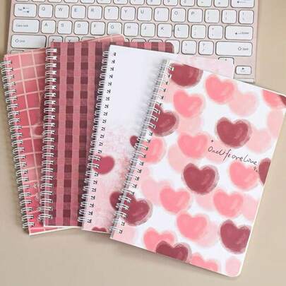 4pcs Set A5 Spiral Notebook With Cute Cartoon Cover, 60 Sheets Lined Pages Random Pattern Back To School