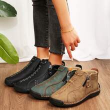 Womens Women's Work Shoes Fashion Casual Non-Slip Loafers Oxfords Leather Lace-Up Ankle Boots Walking ShoesOffice Hiking Shoes - 軍綠色 - 查看 3
