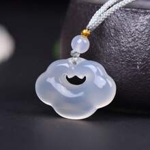 1 peça colar com pingente de bloqueio de ágata de cristal natural Ruyi, pingente de gema de alta qualidade, colar, todo esculpido à mão, senhoras, homens, riqueza de cristal de quartzo, colar de paz, colar de casal, presente para ela, adequado para presentes de festas de fim de ano, presentes de cristal de quartzo.