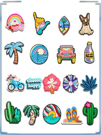 18/20 Piezas Serie de Verano DIY Encantos para Cadenas de Zapatos, Bolsos de Playa, PVC Encantos para Zuecos Accesorios de Calidad Premium y Decorativos, Grandes Regalos para Navidad, Cumpleaños, Fiestas de Verano, Escuela
