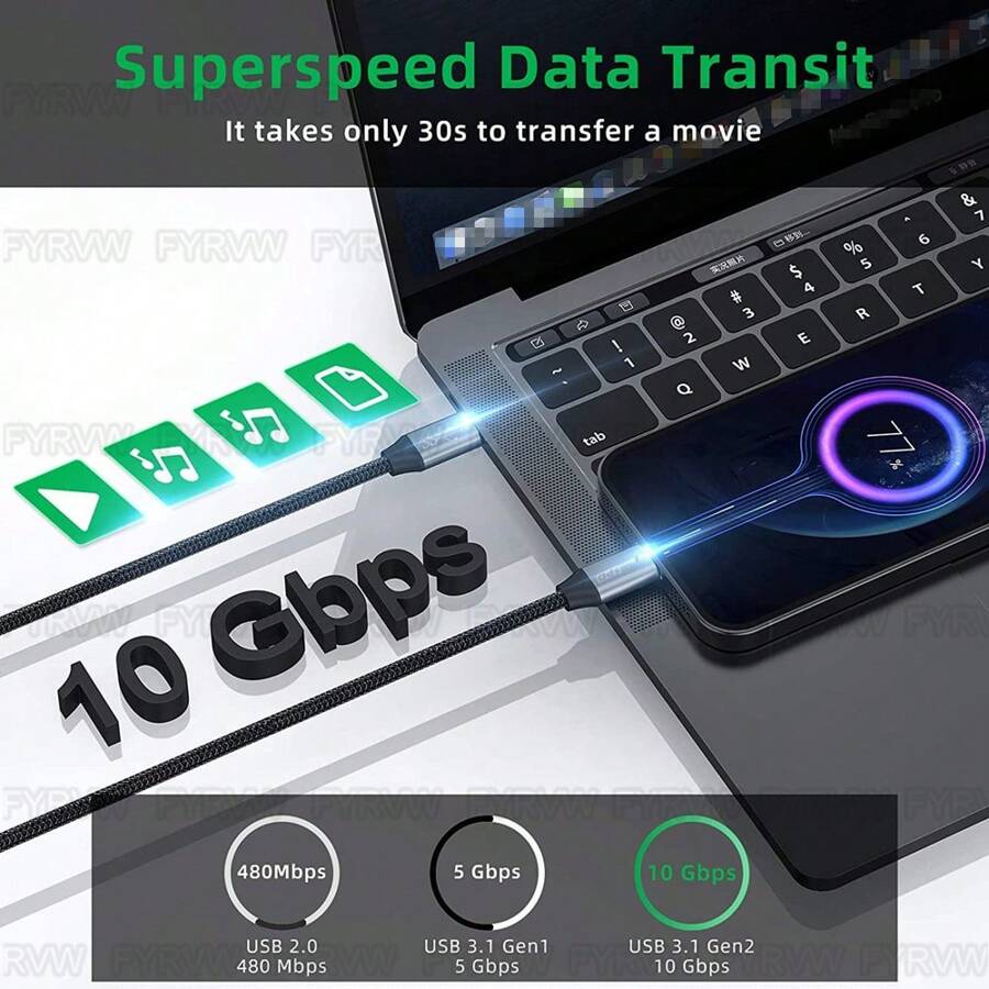 FYRVW USB C Extension Cable USB3.1 10Gbps PD100W Cable Male To Female