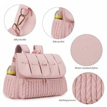 妈妈背包尿布包，大容量时尚单肩手提包，防水户外旅行包 - 粉色 - 查看 4