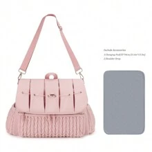 妈妈背包尿布包，大容量时尚单肩手提包，防水户外旅行包 - 粉色 - 查看 5