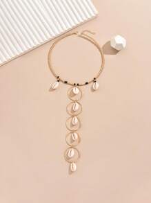 1pc Metallic Golden Ocean Theme Sea Creature & Shell Exaggerated Y-Necklace - Multicolor - View 5