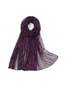 1pc Elastic Metallic Gold Thread Sheer Scarf Shawl Valentine's Day Valentines - Multicolor - View 16