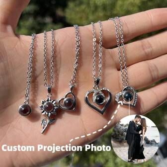 Collana con foto personalizzata, catenina in acciaio inossidabile, ciondolo a forma di goccia d'acqua, cuore e cervo con incisione nano, girasole argento, stile casual, vintage, semplice, idea regalo unica per lei, fidanzata, mamma, famiglia, amici, figlia, nonni, per anniversari, compleanni, uso quotidiano, ballo di fine anno, festa della mamma, San Valentino, laurea, matrimoni