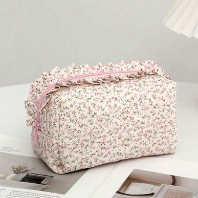 Cute Bow Makeup Bag Small Cosmetic Bag With Zipper Organizer Storage Bag Aesthetic Makeup Pouch Organizer Mini Quilted Travel Storage Bag Quilted Cosm