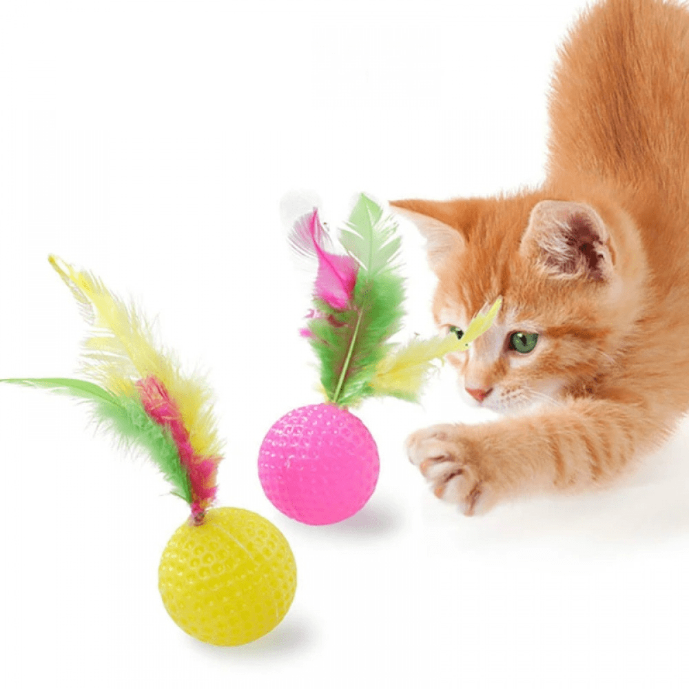 5pcs Cat Self-Playing Toys With Feather, Golf Ball And Rustling Sound For Cats, Color Random