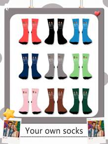 1 Pair Of Customized Face Women's Mid Tube Socks, Put Any Face On Socks, Personalized Socks With Photos, Interesting Customized Picture Pairs With Medium To Long Socks, Suitable For Valentine's Day, Birthdays, Gift Giving, And Other Occasions,Personalized, Fun, Rich And Colorful, Creative Anime Cartoon Design, Holiday Gifts, Comfortable And Breathable, Improving The Family Day Atmosphere, Fashionable And Fashionable, Suitable For Both Men And Women Funny Socks