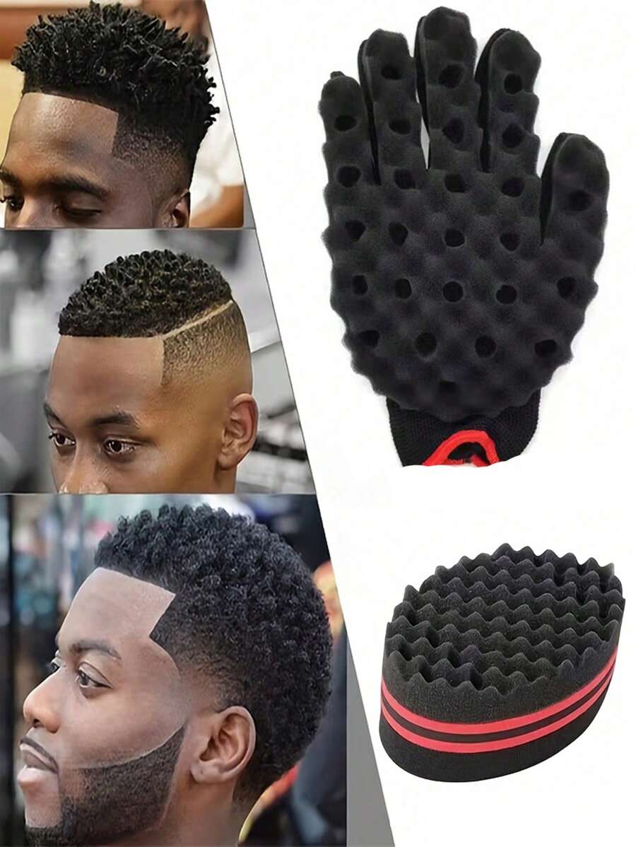 1 pièce Brosse à cheveux ondulée double face, outil de coiffure à éponge bouclante. Brosse à éponge pour cheveux afro ondulés pour hommes, accessoires de coiffure pour hommes, accessoires de camping - Rouge - Voir 1