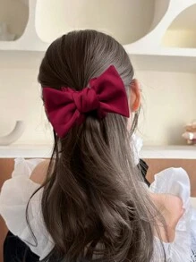 1 件装女孩返校勃艮第蝴蝶结发夹，女孩马尾辫发夹装饰 - 酒紅色 - 查看 4