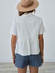 短袖休闲衬衫 - 黑與白 - 查看 5