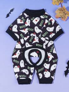 1pc Ghost & Pumpkin Print 4-Leg Jumpsuit Pajamas, Suitable For Cats & Dogs Indoor/Outdoor Wear