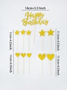 11 件生日快乐蛋糕装饰物，闪光纸板星星和心形生日快乐蛋糕装饰物，适用于生日派对装饰 - 彩色 - 查看 5
