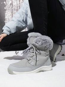 Women's Snow Boots Cozy Warm Insulated Lace Up Mid-Calf Waterproof Walking Hiking Festival Outdoor Grey Boots - 淺灰色 - 查看 2