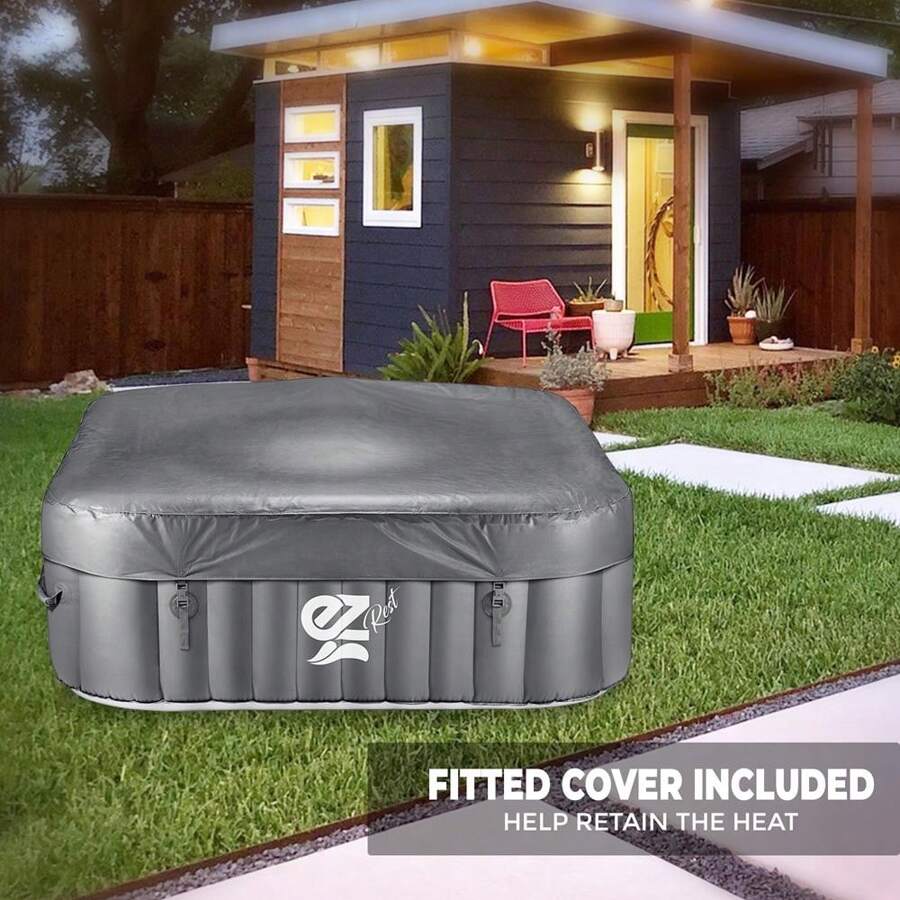 Serenelife 4Seat Square Inflatable Pool Spa Portable Hot Tub Spa