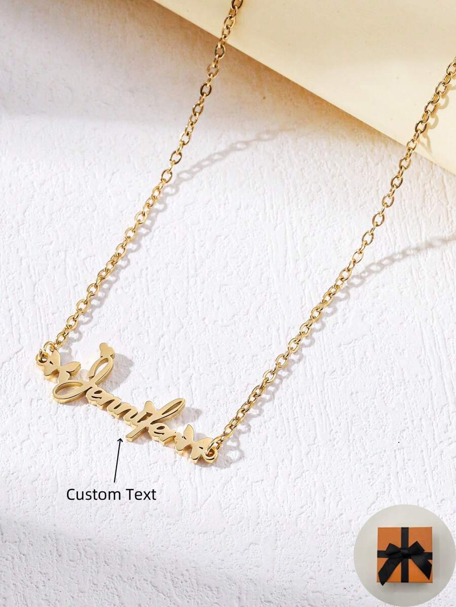 1 chiếc vòng cổ tên tùy chỉnh với mặt dây chuyền hình trái tim và bướm, thép không gỉ mạ vàng 18K, điểm nhấn hình con bướm ở bên cạnh tên, văn bản tên hình trái tim, món quà lý tưởng cho các cặp đôi, cặp đôi, bạn bè, gia đình - Silver Valentines - Bạc - Xem 1