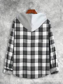 Men's Casual Fashion Plaid Hooded Shirt Jacket, For Fall