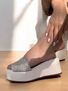 Anabela Brilho Strass Clog - Casual - Alliah Calçados - 白色 - 查看 3