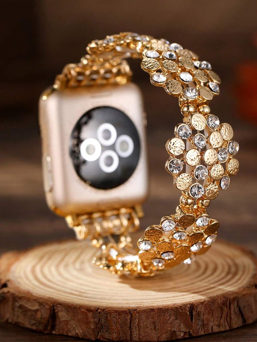 1 件创意水钻花朵弹力表带兼容 Apple Watch 38mm 40mm 41mm 42mm 44mm 45mm 49mm，时尚女式金属表带兼容 Apple Watch Series Ultra 2、SE、9、8、7、SE、6、5、4、3、2、1 礼物