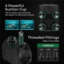 550GPH Submersible Pump 30W Ultra Quiet Fountain Water Pump, 2000L/H, With 7.2ft High Lift, 3 Nozzles, 4.9 Feet Tubing For Aquarium, Fish Tank, Pond, Hydroponics, Statuary