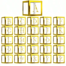 1 个/盒 1 个字母，25 厘米/英寸金纸可重复使用 DIY 铭牌昵称字母纸透明气球盒，适用于婚礼、退休、周年纪念、返校、节日、生日派对、摄影道具、圣诞节 - 金色 - 查看 6