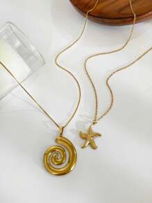 Monlansher 1 pezzo Collana donna in acciaio inossidabile con pendente a forma di stella marina e spirale, dal design semplice e alla moda, di alta qualità, durevole e versatile per uso quotidiano