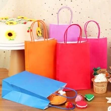 Tomnk 100pcs Paper Gift Bags, 10 Colors Goodie Bags, Kraft Paper Gift Bags With Handles, 5.2"X3.3"X8" Party Favor Bags With Handles For Birthday Party And Show Shopping And Party Supplies, For Wedding, Birthday, Mother's Day, Spring Decor - 彩色 - 查看 5