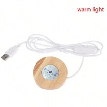 1pc LED Wooden Round DIY Romantic Night Light 3D Crystal Glass Decoration Lighting Display Stand Switched USB Powered Shelf For 3D Crystal Glass Resin Art