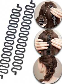 3pcs Hair Braiding Tool Set, Includes Hair Styling Weaving Braider, Bun Maker, Braid Styling Accessories - Multicolor - View 1