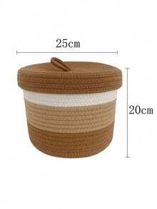 1pc Handmade Rope Woven Storage Basket With Lid, Solid Color - Multicolor - View 2