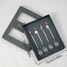 不锈钢勺子和叉子套装，圣诞礼物金属餐具，适用于家庭、餐厅、甜点和咖啡，创意卡通设计餐具套装，圣诞派对礼物 - 彩色 - 查看 15