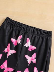 2 件套 Tween Girl 休闲彩色蝴蝶和樱花撞色长袖上衣和裤子套装 - 彩色 - 查看 5