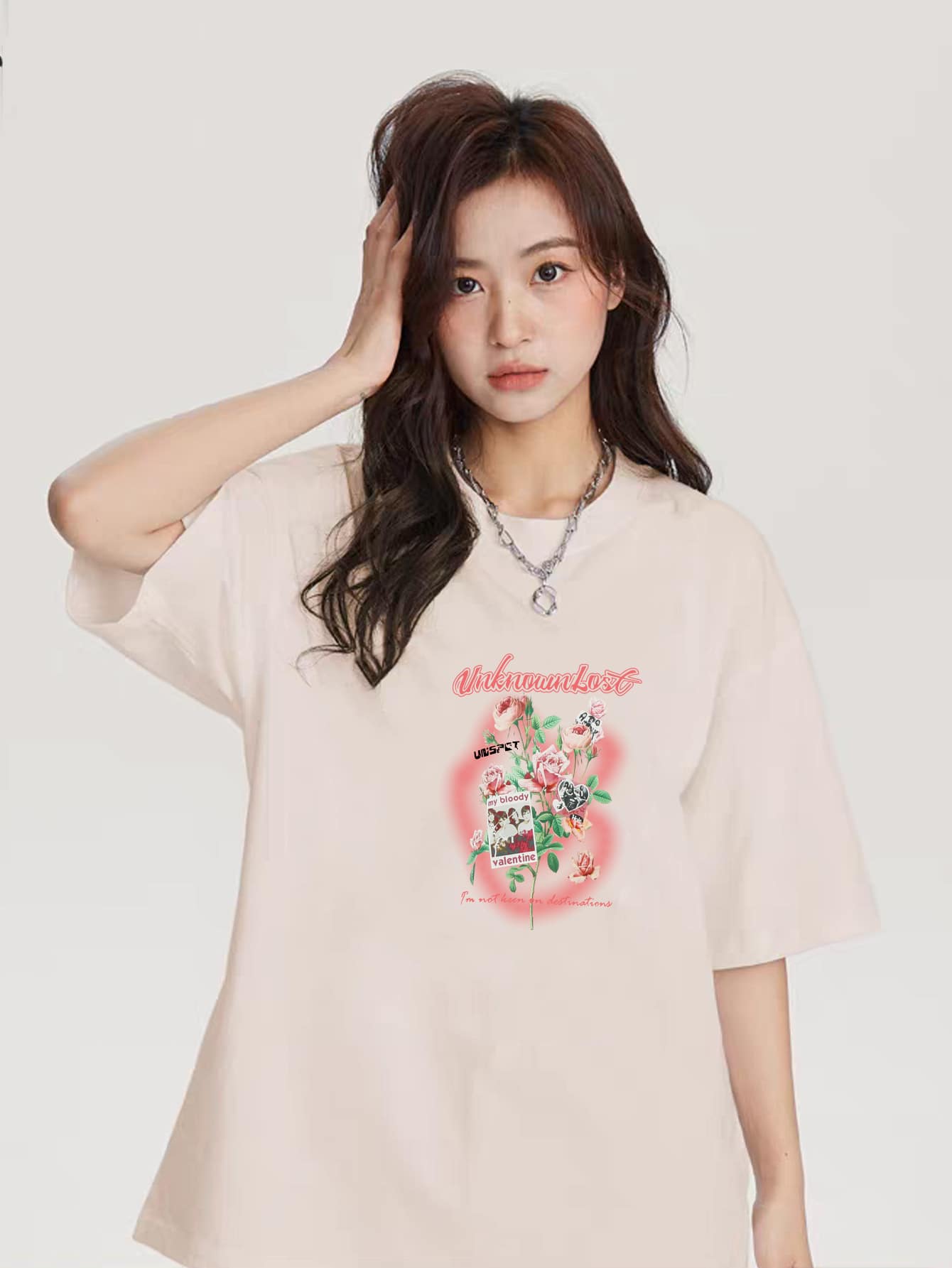 Oversized Women's Premium 100% Cotton Plus-Size T-Shirt - Màu be - Xem 1