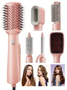 CRASTS Sèche-cheveux professionnel rose 6 en 1 pour coiffure, séchage rapide peu bruyant, avec 6 accessoires pour boucler et lisser les cheveux, 3 réglages de vent pour un usage domestique et en salon, cadeau de soins capillaires