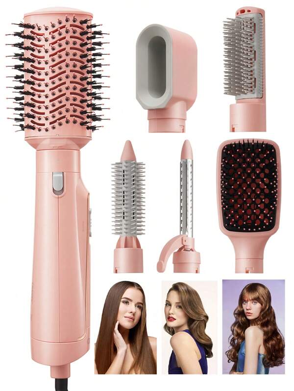 CRASTS CRASTS Professional 6 in 1 Haartrockner in Rosa zum Hairstyling, schnell trocknend mit geringer Lautstärke, mit 6 Aufsätzen zum Locken & Glätten, 3 Einstellungen für Wind, für Zuhause und Salon Nutzung, Haarpflege Geschenk
