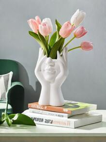 1pc White Ceramic Face Vase, Female Form Head Half Body Bust Vases Boho Minimalism Decorative Modern Nordic Style Flower Vase For Home Living Room Office Decor Best Gifts Birthday Graduation
