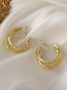 2pcs Fashion Korean Metal Vintage Clip On Hoop Earring Woman  Gold Color Geometric Without Piercing Earrings Jewelry Brincos Gift