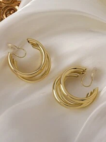 2pcs Fashion Korean Metal Vintage Clip On Hoop Earring Woman  Gold Color Geometric Without Piercing Earrings Jewelry Brincos Gift