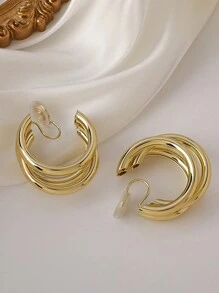 2pcs Fashion Korean Metal Vintage Clip On Hoop Earring Woman  Gold Color Geometric Without Piercing Earrings Jewelry Brincos Gift