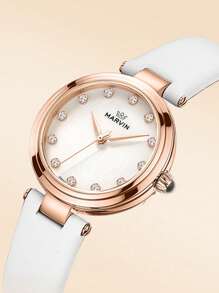 Marvin 经典瑞士石英不锈钢手表时尚女士手表，12 颗钻石，珍珠贝母表盘，蓝宝石水晶镜面，白色 M032.52.79.62 - 白色 - 查看 3